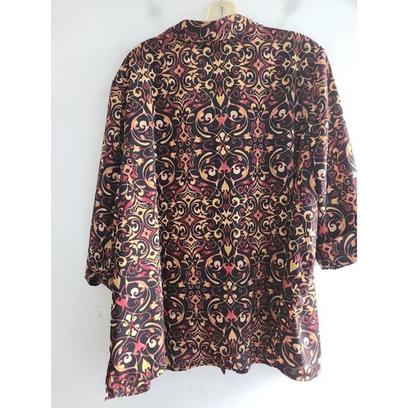 Catherine's Women Black w/Brown & Red Pasley Button Down Blouse size 2XWPetite - Picture 6 of 6